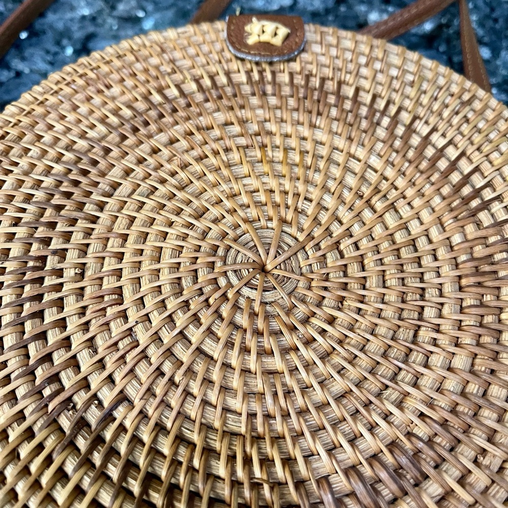 Round Rattan 8 Inch Crossbody Bag - Picture 3 of 8